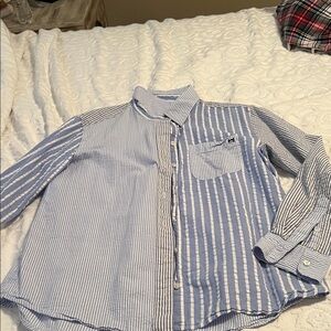 Crown & Ivy Blue and White Striped ladies Shirt